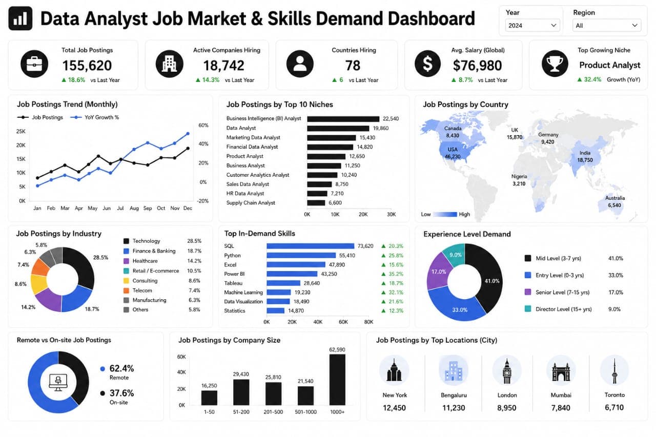 Data Analyst Job Market & Skills Demand Dashboard